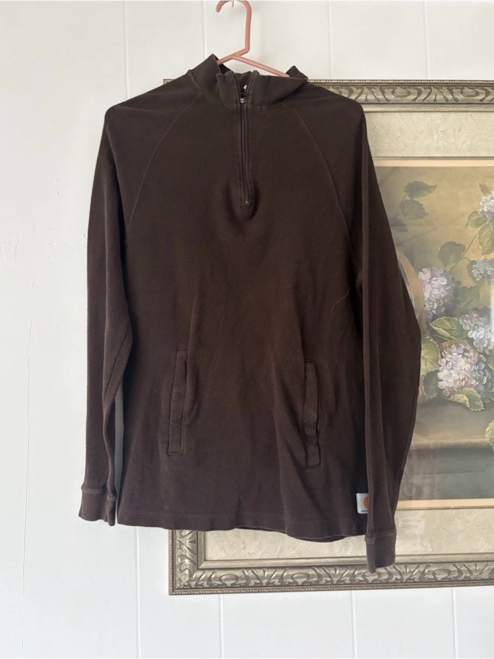 Carhartt Men's Dark Brown Half-Zip Hooded Sweater